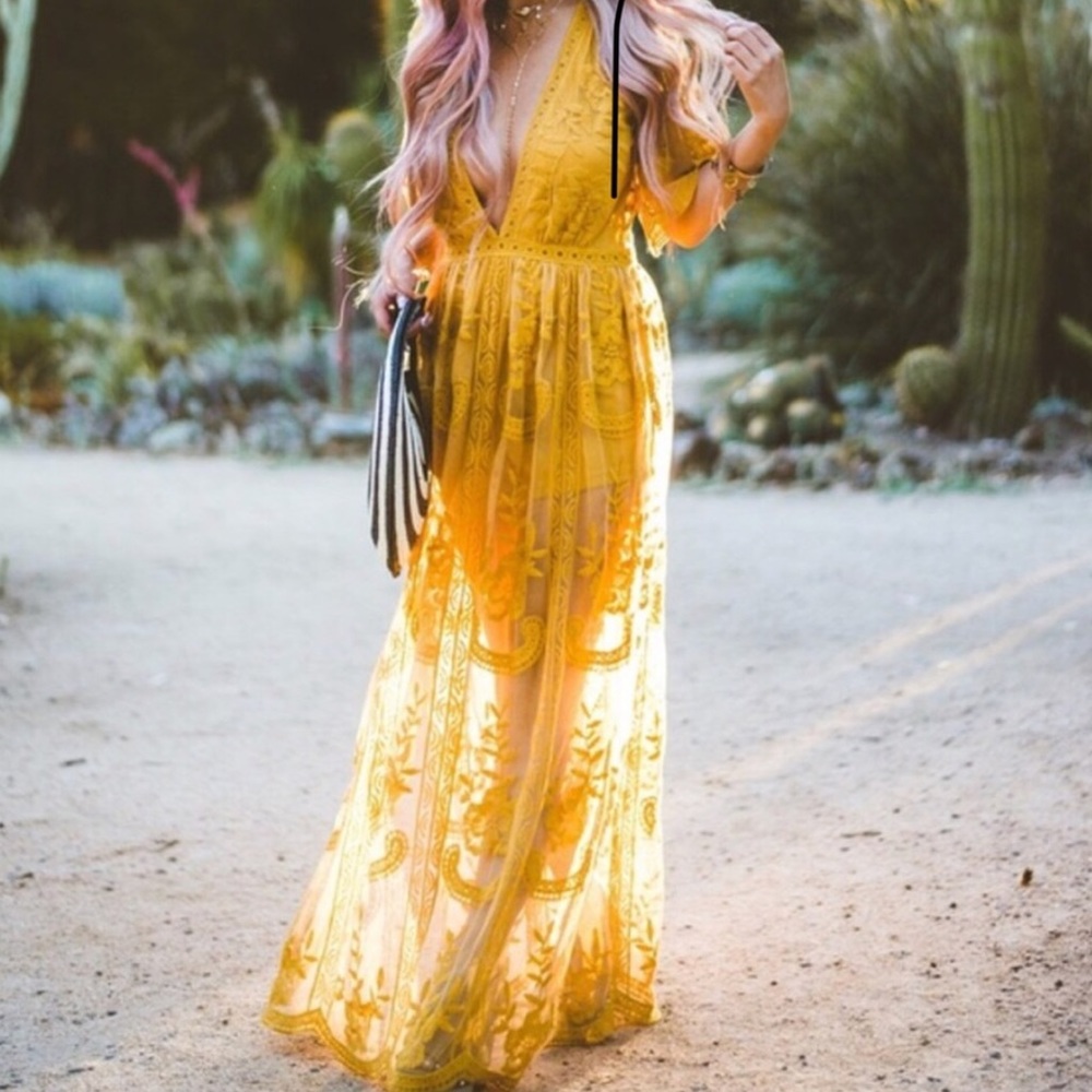 NWT Honey Punch Romper Maxi Mustard